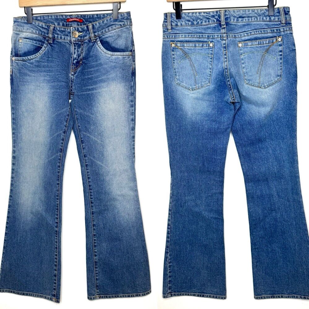 Vintage Y2K Low-rise Bootcut Jeans Women's 7 Whisker Wash Unionbay Stretch